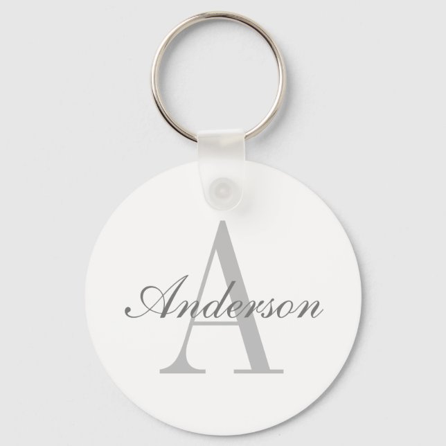 Elegant vit & grå monogram nyckelring (Framsida)