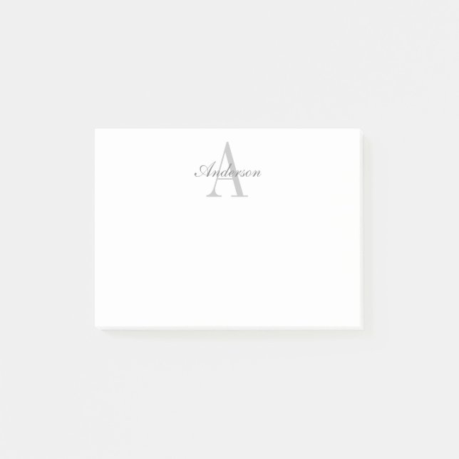 Elegant Vit & Grå Monogram Post-it Block (Framsida)