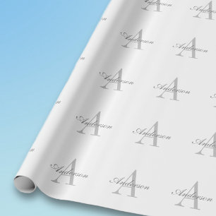 Elegant Vit & Grå Monogram Presentpapper