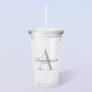Elegant Vit & Grå Monogram Take Away Mugg