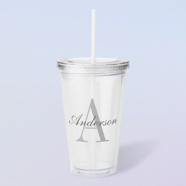 Elegant Vit & Grå Monogram Take Away Mugg (Skapare uppladdad)