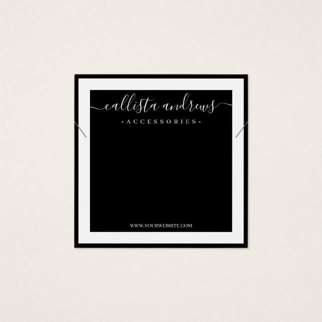 Elegant Vit Gräns Kursiv Necklace-Visning Fyrkantigt Visitkort (Framsida)