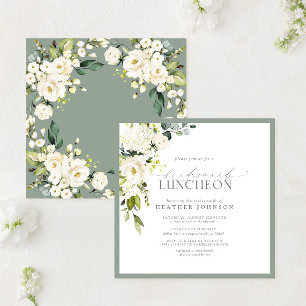 Elegant Vit Grått Grönt Blommigt Möhippa Luncheon Inbjudningar