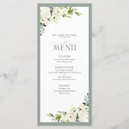 Elegant Vit Grått Grönt Blommigt Vattenfärg Bröllo Meny