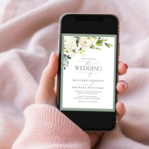 Elegant Vit Grått Grönt Blommigt Vattenfärgfoto Inbjudningar