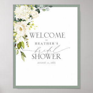 Elegant Vit Grått Grönt Vattenfärgad Möhippa Välko Poster