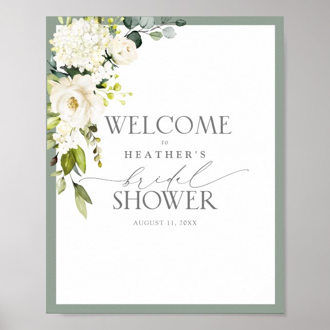 Elegant Vit Grått Grönt Vattenfärgad Möhippa Välko Poster (Framsidan)