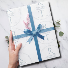 Elegant Vit Grått Monogram Bröllop Wrapping Papper Presentpapper