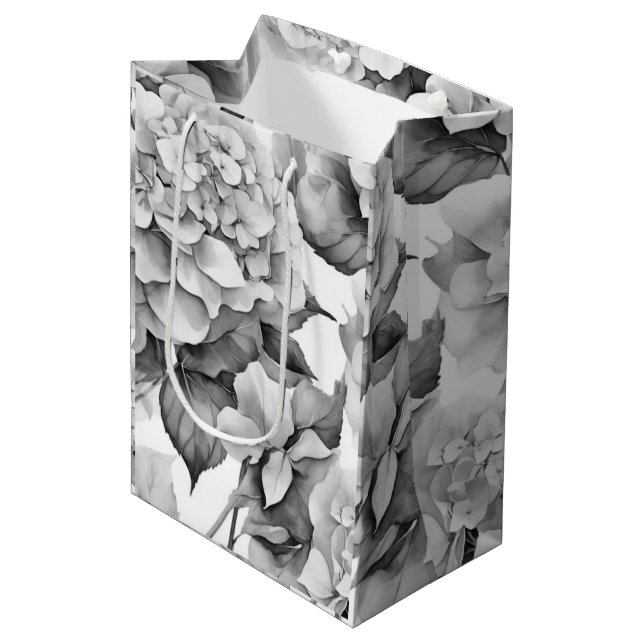 Elegant vit grått svart blommigt, vattenfärg (Framsidan Vinklad)