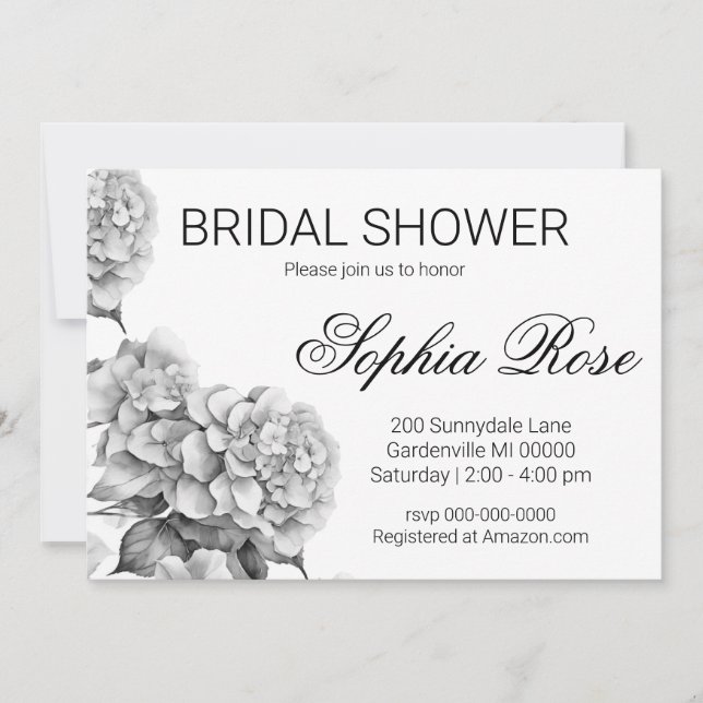 Elegant vit grått svart blommigt, vattenfärg inbjudningar (Framsida)