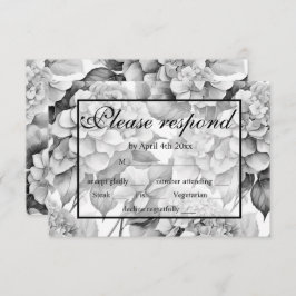 Elegant vit grått svart blommigt, vattenfärg OSA kort