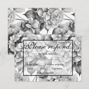 Elegant vit grått svart blommigt, vattenfärg OSA kort