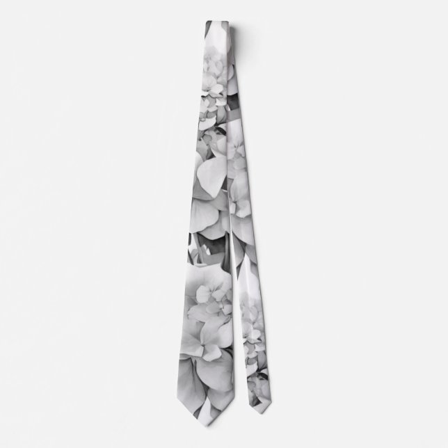 Elegant vit grått svart blommigt, vattenfärg slips (Framsida)