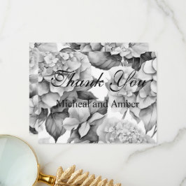 Elegant vit grått svart blommigt, vattenfärg tack kort