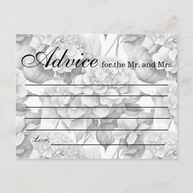 Elegant vit grått svart blommigt, vattenfärg tilläggskort (Framsida)