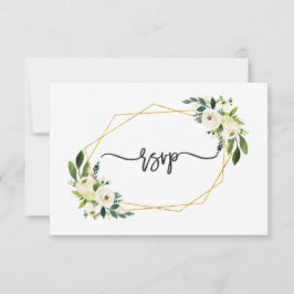 Elegant vit grön blomster- guld ram bröllop RSVP OSA Kort