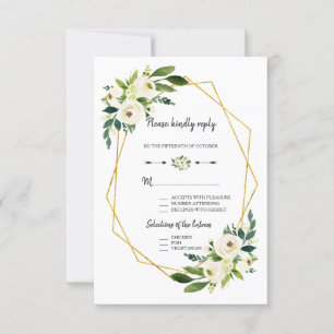 Elegant vit grön blomster- guld ram bröllops-RSVP OSA Kort