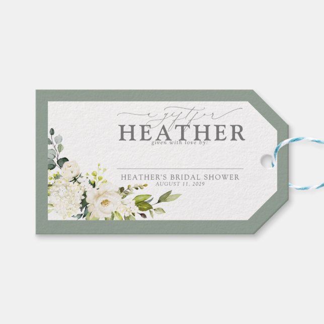 Elegant Vit Grön Grå Bröllopsdusch Utan Inpackning Presentetikett (Framsidan (Horisontell))