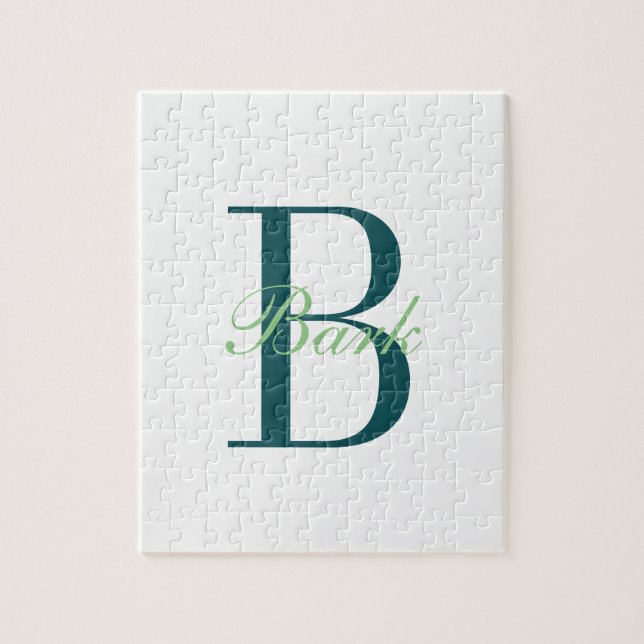 Elegant Vit & Grön Monogram Pussel (Vertikal)