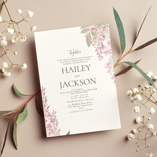 Elegant vit grön rosa hyacint blomsterbröllop inbjudningar (Elegant white green pink hyacinth floral wedding invitation)