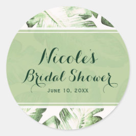 Elegant vit grön tropisk strandlöv Favor Runt Klistermärke