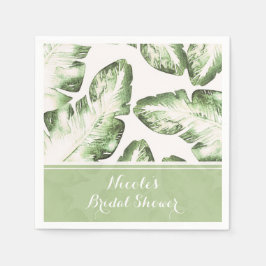 Elegant vit grön tropisk strandlövshochtid pappersservett