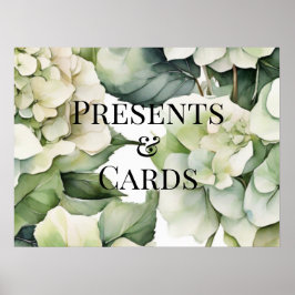 Elegant, vit grönt, blommigt bröllop poster