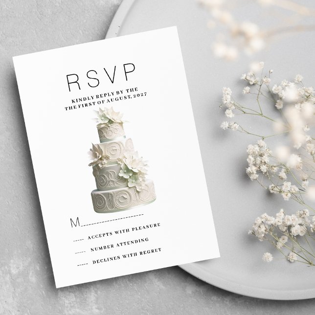 Elegant, vit grönt blommigt  tårta OSA Inbjudningar (Elegant white mint green floral cake RSVP)