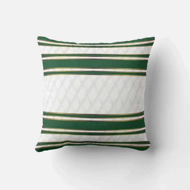 Elegant Vit Grönt och Rand Guld Geometric Kudde (Baksida)