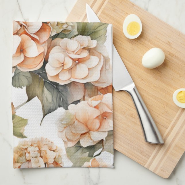 Elegant vit grönt orange med vattenfärgsfärg blomm kökshandduk (Vikt i Fjärdedel)