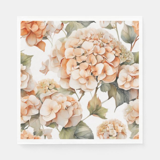 Elegant vit grönt orange med vattenfärgsfärg blomm pappersservett (Framsidan)