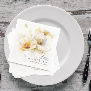 Elegant vit gul guld blomma bröllopsdusch pappersservett