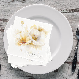Elegant vit gul guld blomma bröllopspapper pappersservett