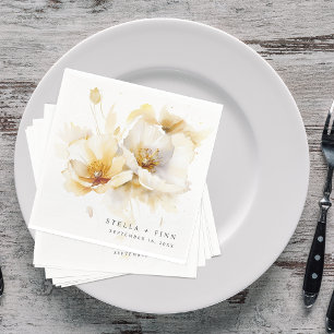 Elegant vit gul guld blomma bröllopspapper pappersservett