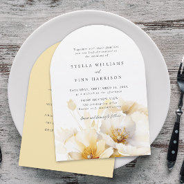 Elegant vit gul guld blommor detaljer bröllop inbjudningar