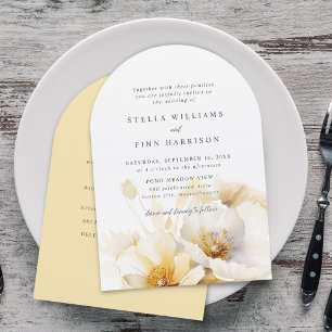 Elegant vit gul guld blommor detaljer bröllop inbjudningar