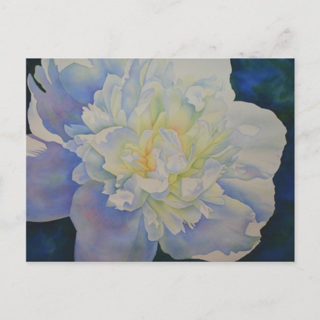 Elegant vit gul peony blomster vattenfärg  vykort (Framsida)