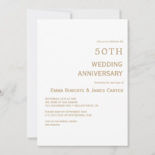 Elegant Vit & Guld 50-årsjubileum Inbjudningar