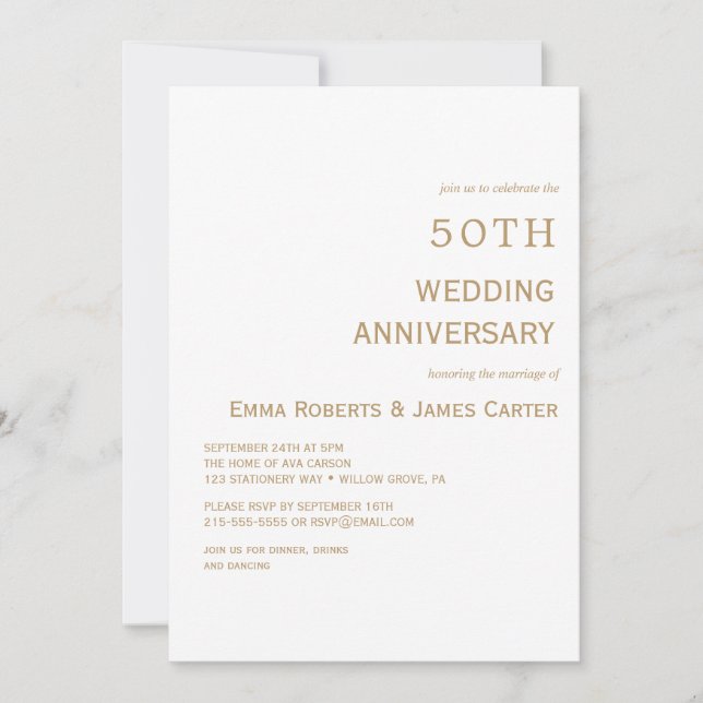 Elegant Vit & Guld 50-årsjubileum Inbjudningar (Framsida)