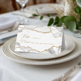 Elegant vit & guld agat födelsedagsmiddag placeringskort