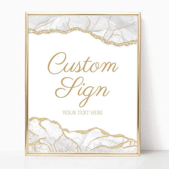 Elegant vit guld Agate anpassad textskylt Poster (Skapare uppladdad)