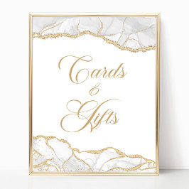 Elegant vit guld Agate-kort & present-skylt Poster