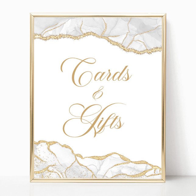 Elegant vit guld Agate-kort & present-skylt Poster (Skapare uppladdad)