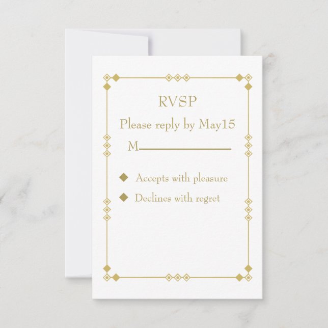 Elegant Vit & Guld Art Deco RSVS OSA Kort (Framsida)