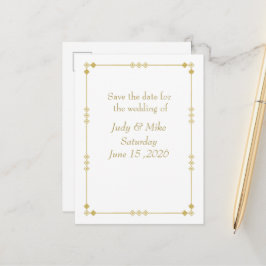 Elegant vit & guld Art Deco Spara datum-kort Meddelande Vykort