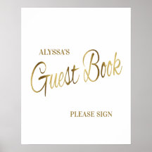 Elegant vit guld baby shower-gästbok