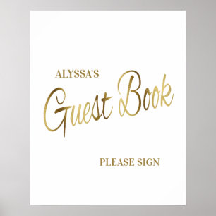 Elegant vit guld baby shower gästbok poster