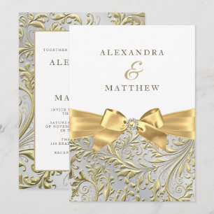 Elegant vit & guld blad slinga bröllop inbjudningar