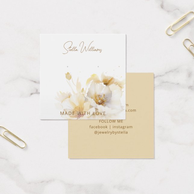 Elegant Vit Guld Blombildningskort Visning Fyrkantigt Visitkort (Kontor)