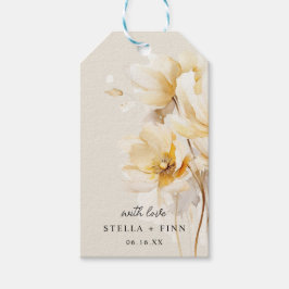 Elegant vit guld blomma bröllop dammig sand presentetikett